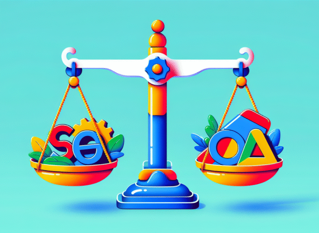 Balanza comparando SEO y Google Ads