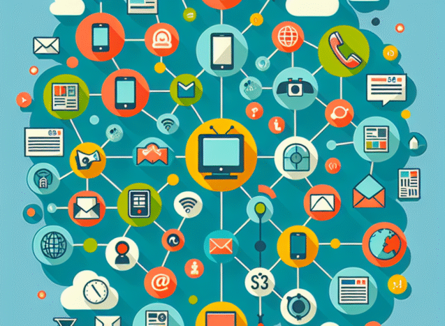Ejemplos de canales de comunicación en una infografía interconectada